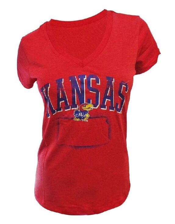 Colosseum Athletics Tops - Colosseum Kansas Jayhawks Women's Red Hecht V-Neck T-Shirt